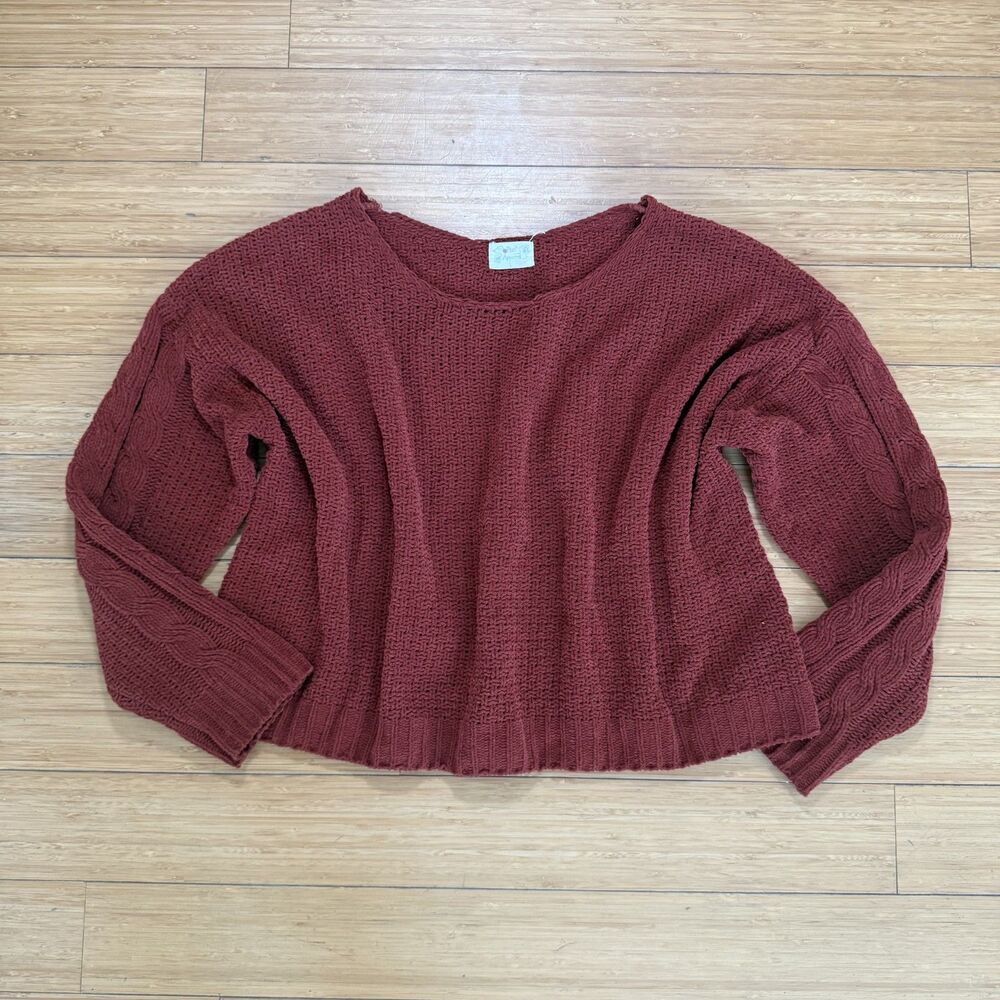 Poof Apparel Dark Red Oversized Boxy Sweater Decorative Stitching L